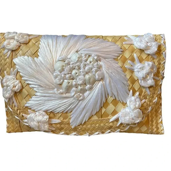 Vintage Unique Handmade Organic Palm Leaf Floral 3D Embroidery Bag/Wallet - Picture 1 of 5